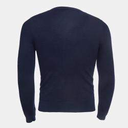 Pre Owned Valentino Navy Blue Wool Crew Neck Sweater M