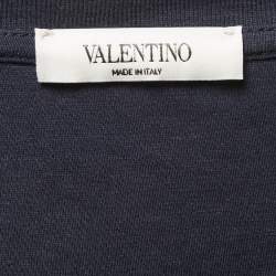 Pre Owned Valentino Navy Blue Logo Print Cotton Crew Neck Half Sleeve T-Shirt L