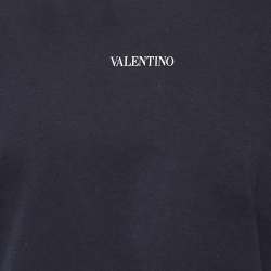 Pre Owned Valentino Navy Blue Logo Print Cotton Crew Neck Half Sleeve T-Shirt L