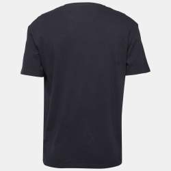 Pre Owned Valentino Navy Blue Logo Print Cotton Crew Neck Half Sleeve T-Shirt L