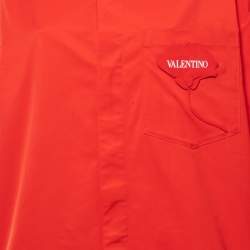 Pre Owned Valentino Red Taffeta Flower Logo Long Sleeve Shirt XL