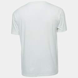 Pre Owned Valentino White Logo Print Cotton Crew Neck Half Sleeve T-Shirt M