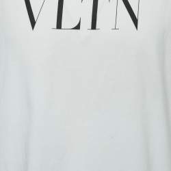 Pre Owned Valentino White Logo Print Cotton Crew Neck Half Sleeve T-Shirt M
