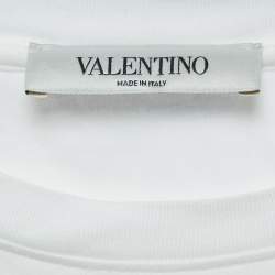 Pre Owned Valentino White Logo Print Cotton Crew Neck Half Sleeve T-Shirt M