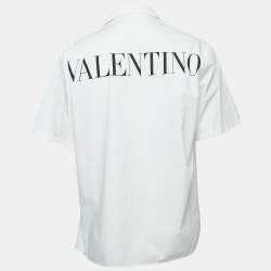 Pre Owned Valentino White Logo Print Cotton Half Sleeve Oversized Shirt M