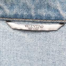 Valentino Blue Denim Bead Embroidered Button Front Jacket S