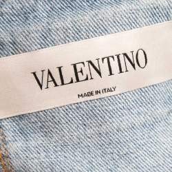 Valentino Blue Denim Bead Embroidered Button Front Jacket S