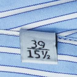 Pre Owned Valentino Blue Striped Logo Printed Cotton Long Sleeve Shirt M