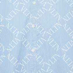 Pre Owned Valentino Blue Striped Logo Printed Cotton Long Sleeve Shirt M
