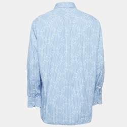 Pre Owned Valentino Blue Striped Logo Printed Cotton Long Sleeve Shirt M