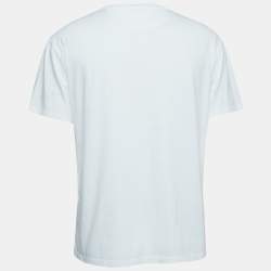 Pre Owned Valentino White/Metallic Cotton Logo-Embossed T-Shirt XL