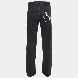 Valentino Grey V Logo Print Washed Denim Straight Fit Jeans L Waist 34"