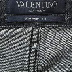 Valentino Grey V Logo Print Washed Denim Straight Fit Jeans L Waist 34"