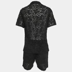 Valentino Black Floral Lace Shorts Shirt Set L