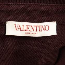 Pre Owned Valentino Burgundy Cotton Pique Logo Polo T-Shirt L