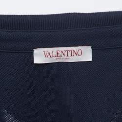 Pre Owned Valentino Navy Blue Cotton Pique Logo Embroidered Polo T-Shirt L