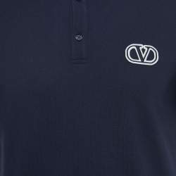 Pre Owned Valentino Navy Blue Cotton Pique Logo Embroidered Polo T-Shirt L