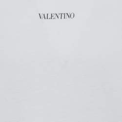 Pre Owned Valentino White Logo Print Cotton T-Shirt L