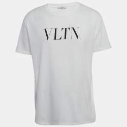 Pre Owned Valentino White VLTN Print Cotton Half Sleeve T-Shirt XL