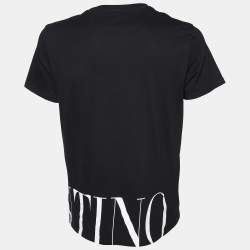 Pre Owned Valentino Black Logo Print Cotton Crew Neck T-Shirt L