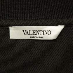 Pre Owned Valentino Black Logo Print Pique Cotton Polo T-Shirt XXL