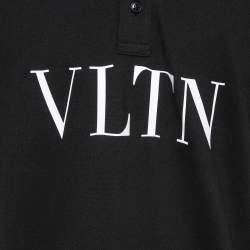 Pre Owned Valentino Black Logo Print Pique Cotton Polo T-Shirt XXL