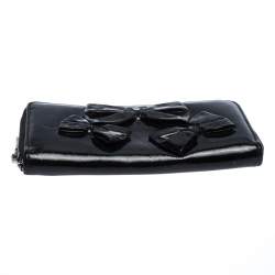 Valentino Black Patent Leather Bow Continental Zip Around Wallet