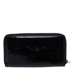 Valentino Black Patent Leather Bow Continental Zip Around Wallet