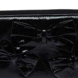 Valentino Black Patent Leather Bow Continental Zip Around Wallet