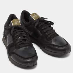 Valentino Black Leather,Canvas and Suede Rockrunner Trainer Sneakers Size 41