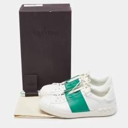 Valentino White/Green Leather Open Sneakers Size 43.5