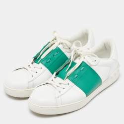 Valentino White/Green Leather Open Sneakers Size 43.5