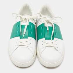 Valentino White/Green Leather Open Sneakers Size 43.5