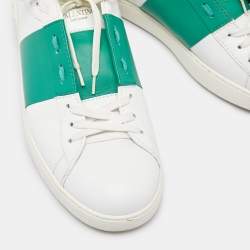 Valentino White/Green Leather Open Sneakers Size 43.5