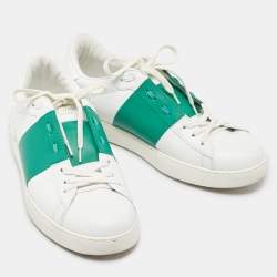 Valentino White/Green Leather Open Sneakers Size 43.5