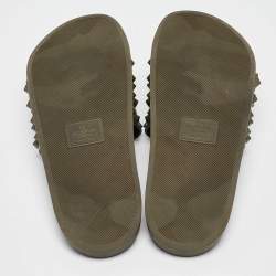 Pre Owned Valentino Olive Green Rubber Escape v logo Flat Slides Size 44