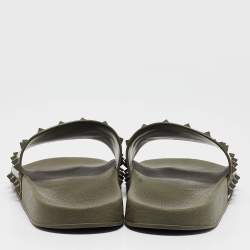 Pre Owned Valentino Olive Green Rubber Escape v logo Flat Slides Size 44