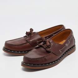Valentino Burgundy Leather Rockstud Derby Loafers Size 43