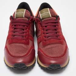 Valentino Red Leather,Mesh and Suede Rockrunner Sneakers Size 41
