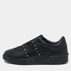 Valentino Black Leather Rockstud Untitled Low Top Sneakers Size 44.5