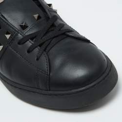 Valentino Black Leather Rockstud Untitled Low Top Sneakers Size 44.5