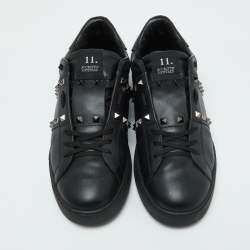 Valentino Black Leather Rockstud Untitled Low Top Sneakers Size 44.5