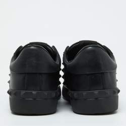 Valentino Black Leather Rockstud Untitled Low Top Sneakers Size 44.5