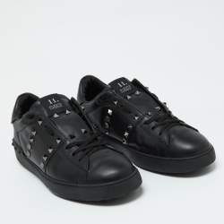 Valentino Black Leather Rockstud Untitled Low Top Sneakers Size 44.5