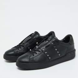 Valentino Black Leather Rockstud Untitled Low Top Sneakers Size 44.5
