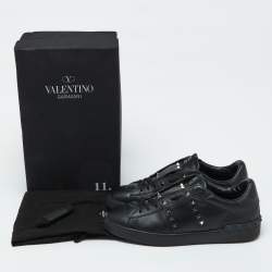 Valentino Black Leather Rockstud Untitled Low Top Sneakers Size 44.5