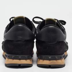 Pre Owned Valentino Black Leather and Suede Rockrunner Sneakers Size 42