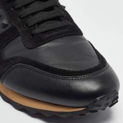 Pre Owned Valentino Black Leather and Suede Rockrunner Sneakers Size 42