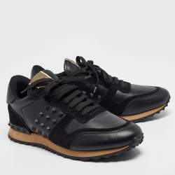Pre Owned Valentino Black Leather and Suede Rockrunner Sneakers Size 42