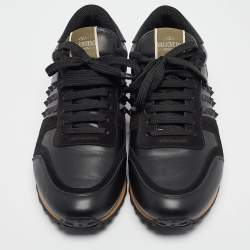 Pre Owned Valentino Black Leather and Suede Rockrunner Sneakers Size 42